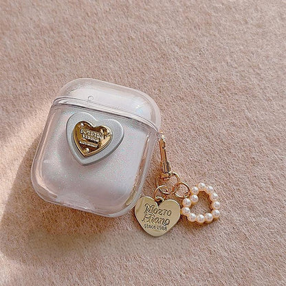 Minimalist Gold Heart  Liquid Sand Design AirPods Case