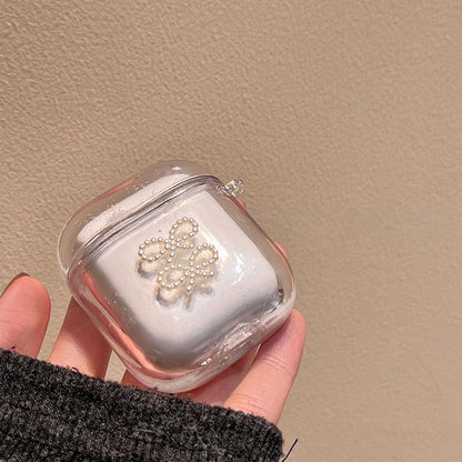 Minimalist Liquid Glitter AirPods Case with Pearl Bow Charm