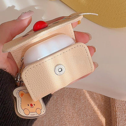 Creamy Cute Leather AirPods Case with Adorable Charm