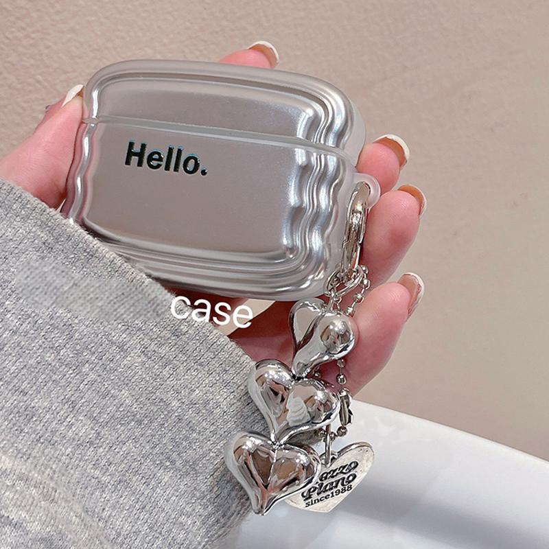 Minimalist Silver AirPods Case with Heart Charm Strap