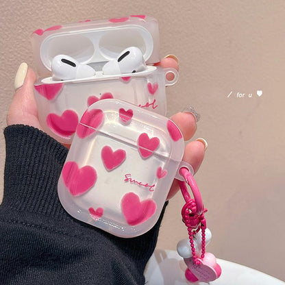 Pink Transparent Heart AirPods Case with Heart Charm Strap