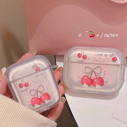 Pink Cherry AirPods Case with Beaded Strap – Clear Design