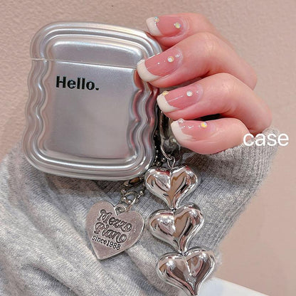 Minimalist Silver AirPods Case with Heart Charm Strap