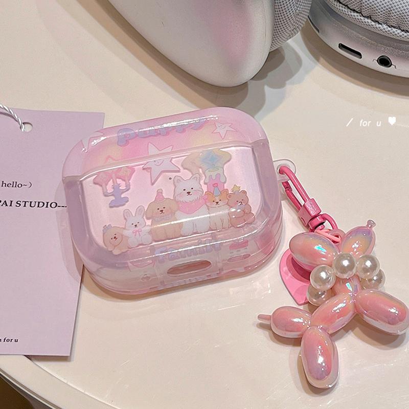 Cute Pink Cartoon Clear AirPods Case with Free Lanyard