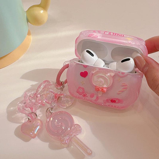 Cute Pink Transparent AirPods Case with Lollipop Charm