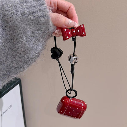 Cute Burgundy AirPods Case with Bow Lanyard