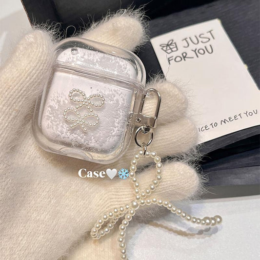 Minimalist Liquid Glitter AirPods Case with Pearl Bow Charm