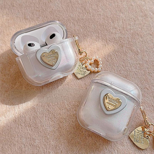 Minimalist Gold Heart  Liquid Sand Design AirPods Case