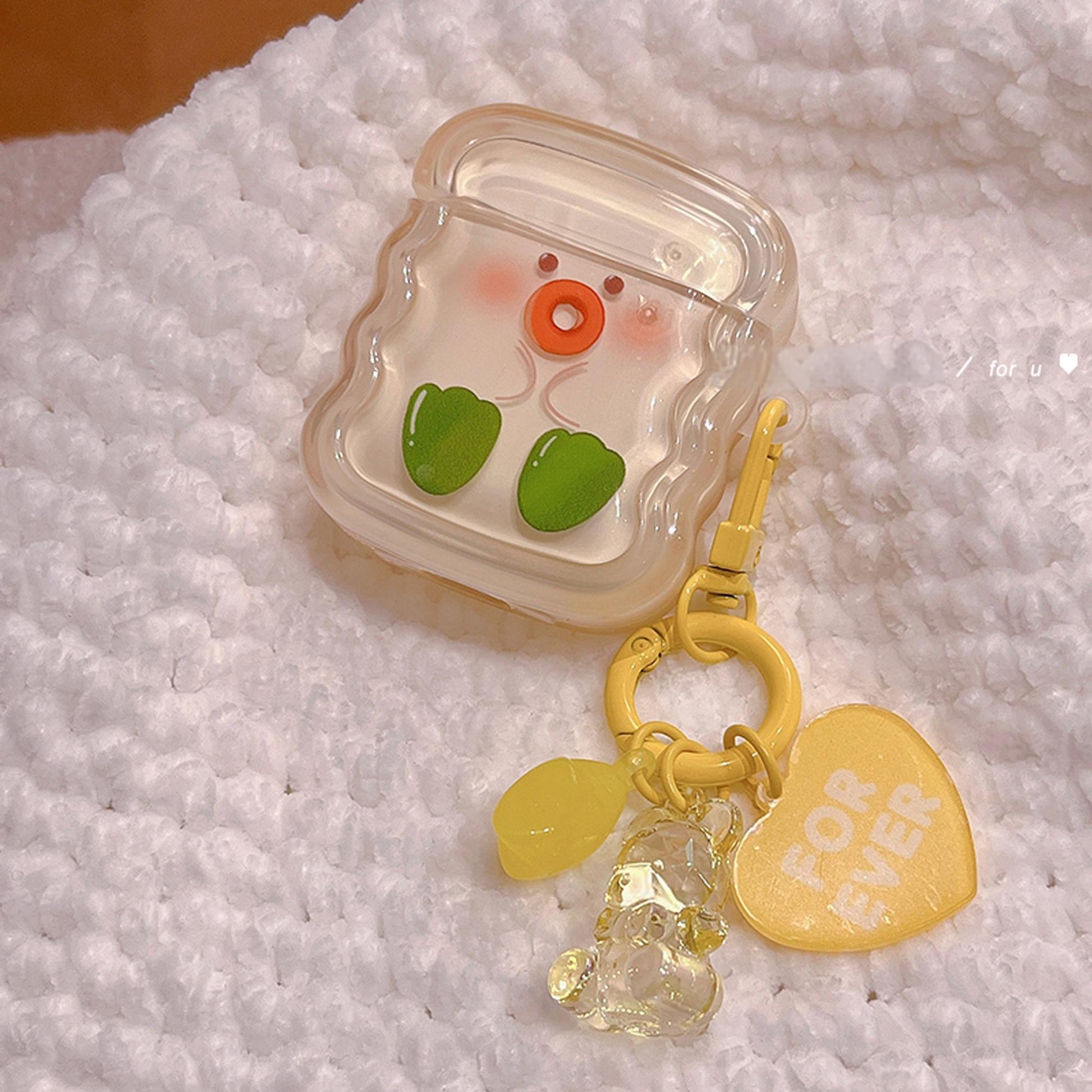 Cute Yellow Cartoon Duck AirPods Case with Heart Lanyard