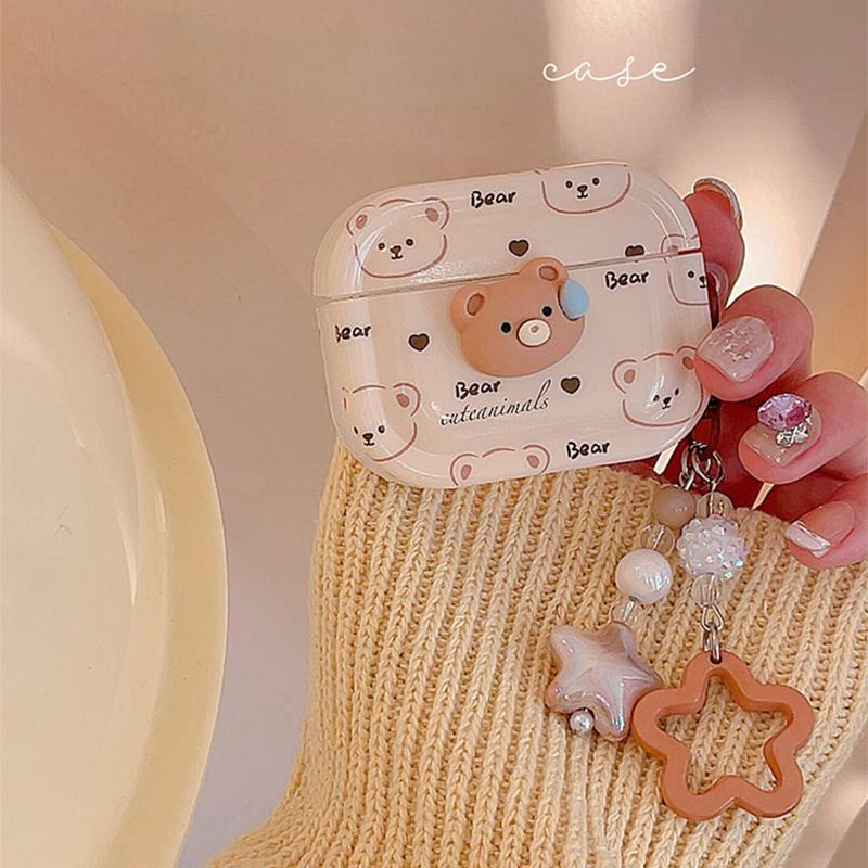 Cute 3D Cartoon Bear AirPods Case with Lanyard