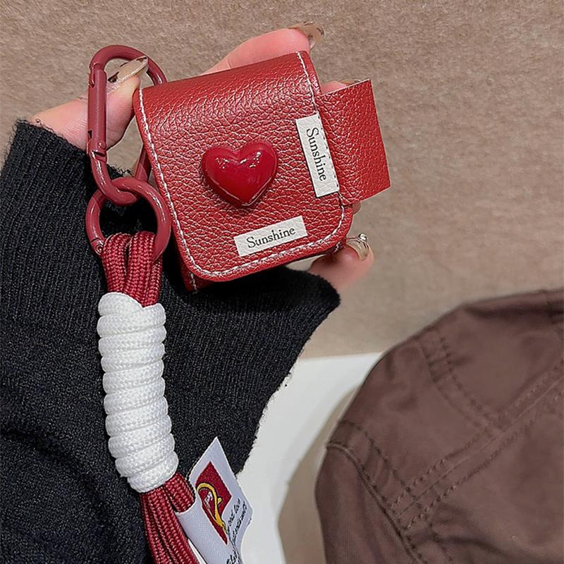 Burgundy Leather Flip-Top AirPods Case with Lanyard