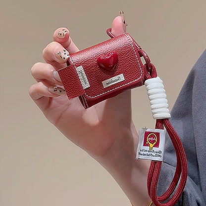 Burgundy Leather Flip-Top AirPods Case with Lanyard