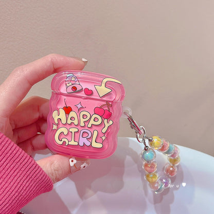 Pink Text Design AirPods Case with Cute Strap