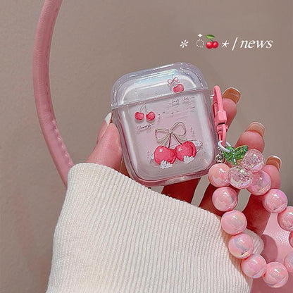 Pink Cherry AirPods Case with Beaded Strap – Clear Design