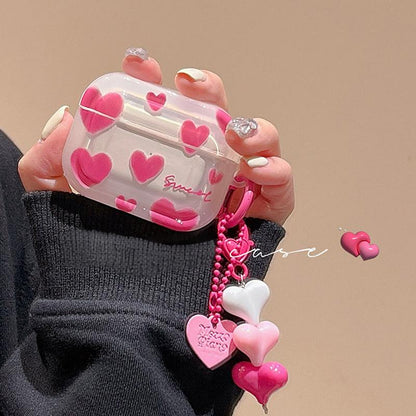 Pink Transparent Heart AirPods Case with Heart Charm Strap