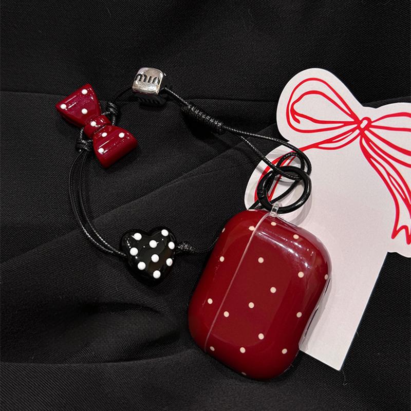 Cute Burgundy AirPods Case with Bow Lanyard