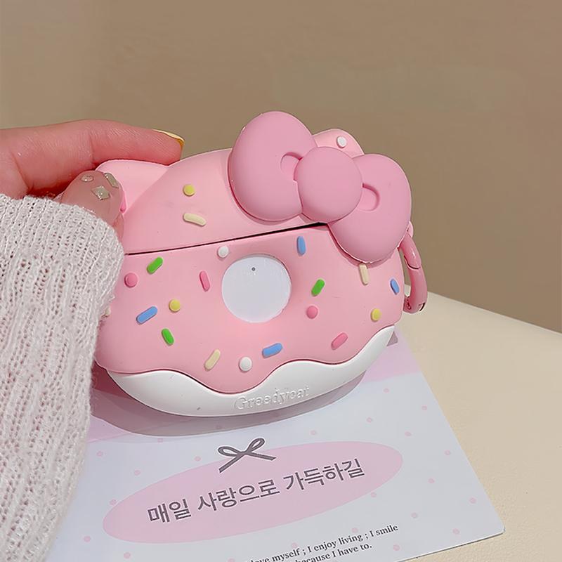 Cute Pink Donut AirPods Case with Hook