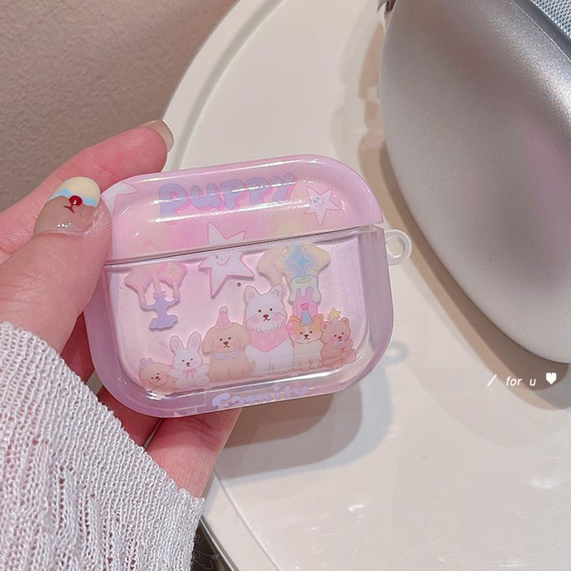 Cute Pink Cartoon Clear AirPods Case with Free Lanyard