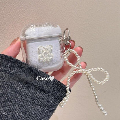 Minimalist Liquid Glitter AirPods Case with Pearl Bow Charm