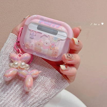 Cute Pink Cartoon Clear AirPods Case with Free Lanyard